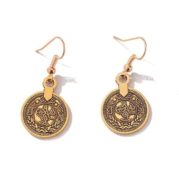 Boho Beauty Retro Coin Drop Earrings Gold - Picture 2 of 5